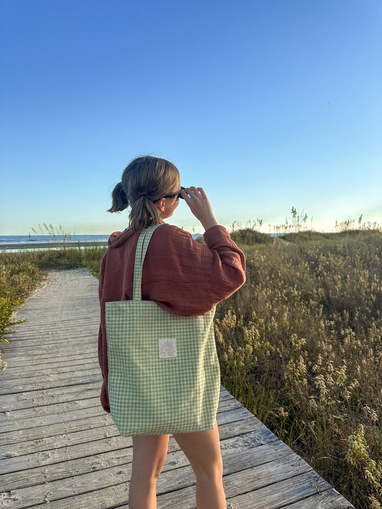 Sage Gingham Tote Bag