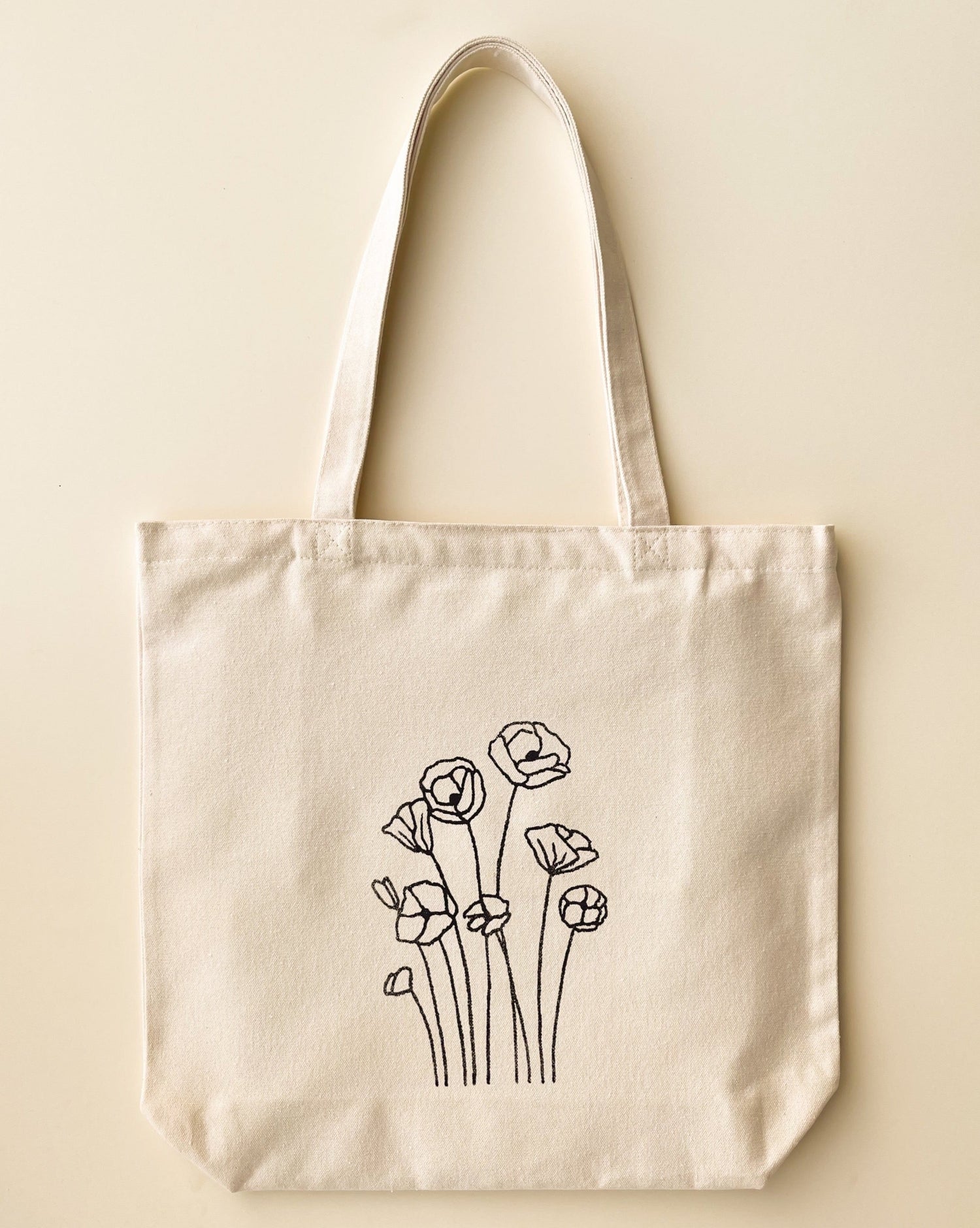 canvas tote bag with poppy flowers