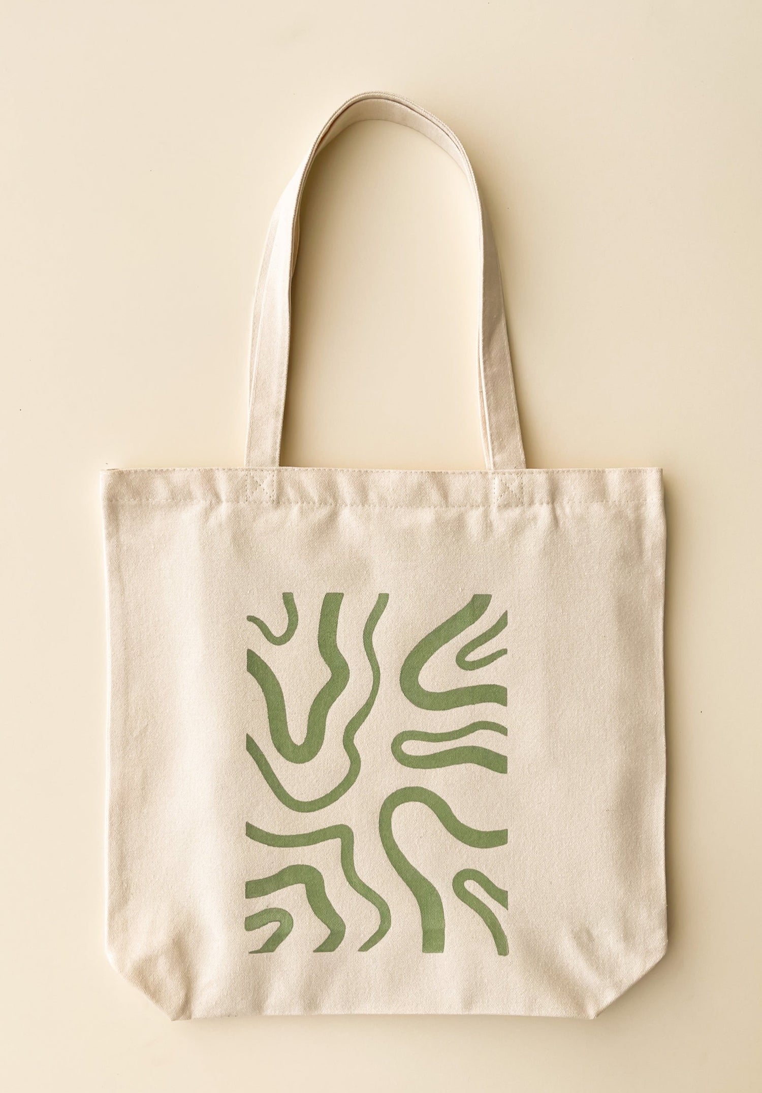 cute canvas tote with green wavy lines