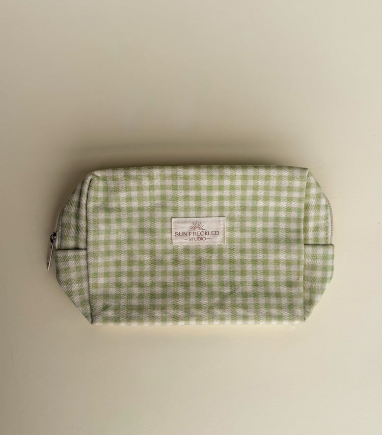 Sage Gingham Essentials Pouch
