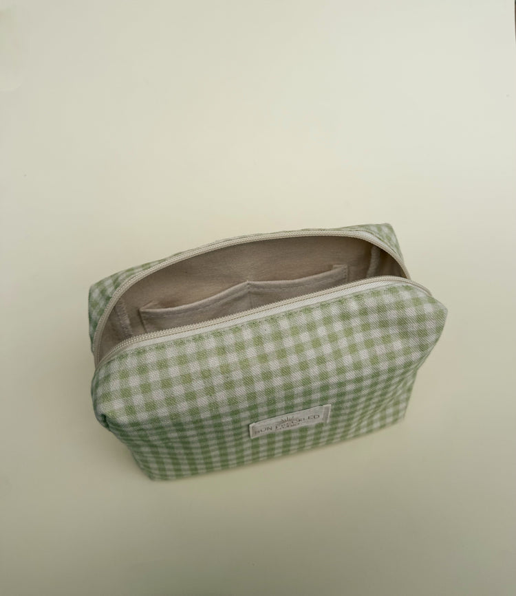 Sage Gingham Essentials Pouch