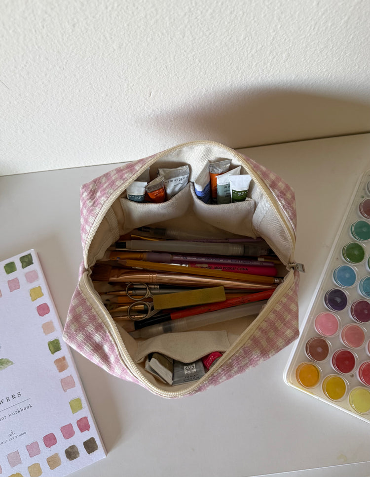Strawberry Gingham Essentials Pouch