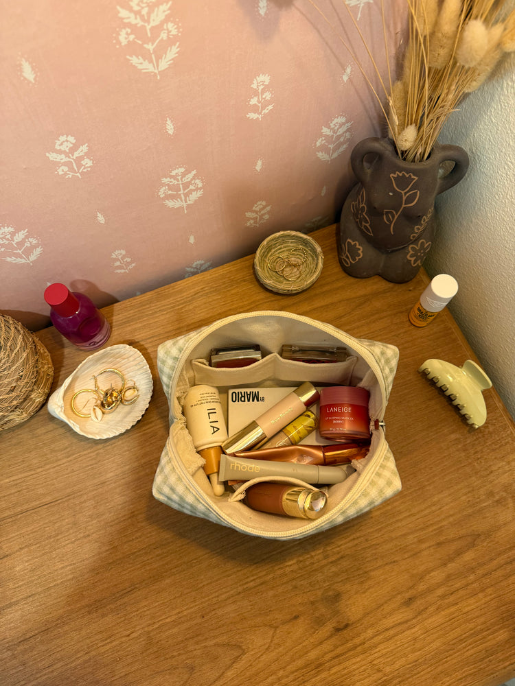 Sage Gingham Essentials Pouch