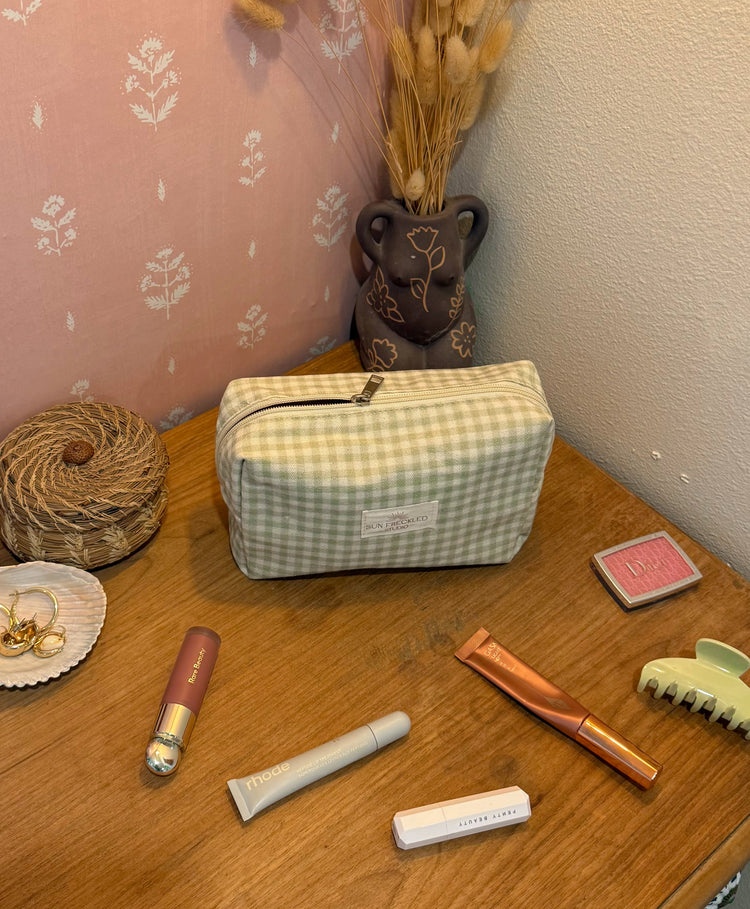 Sage Gingham Essentials Pouch